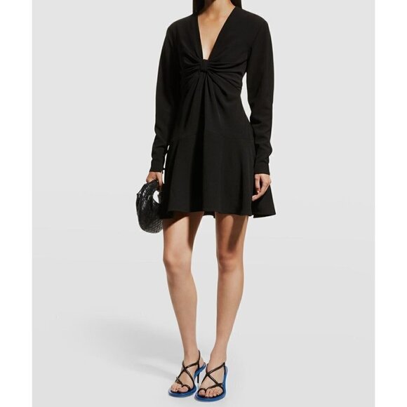 A.L.C.  Black Lex V-Neck Long Sleeve Cuffed A-Line Dress Women's Sz 12 - Picture 1 of 10